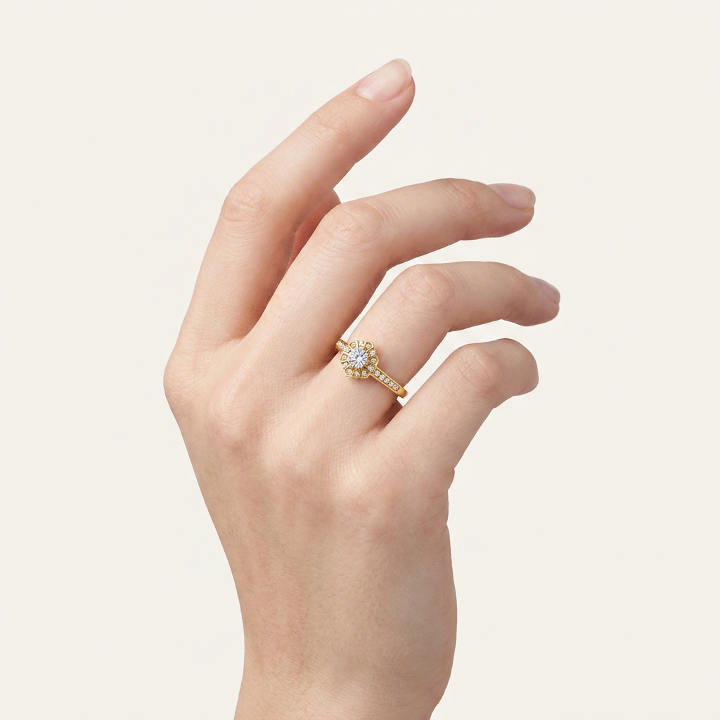 0.5CT Round Cut Certified Lab Grown Diamond Floral Halo Ring
