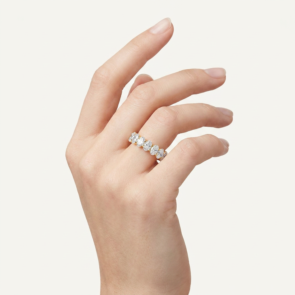 3.00 CT Oval Cut Lab Grown Diamond Split Prong Eternity Ring