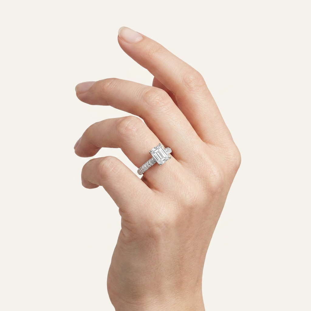 1.5CT Emerald Cut Lab Grown Diamond Side Stone Ring