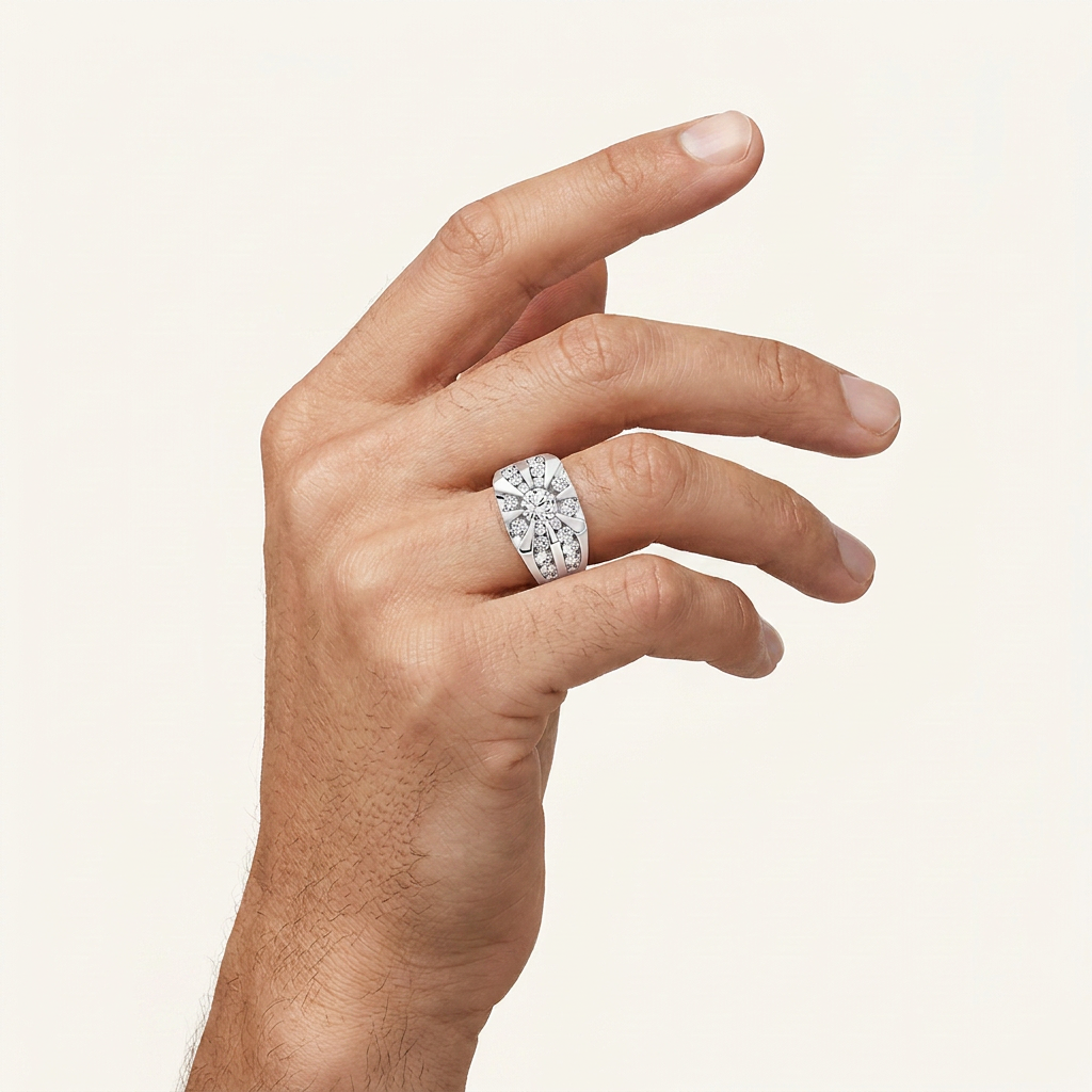 3CT Round Cut Certified Lab Grown Diamond Men's Cluster Ring