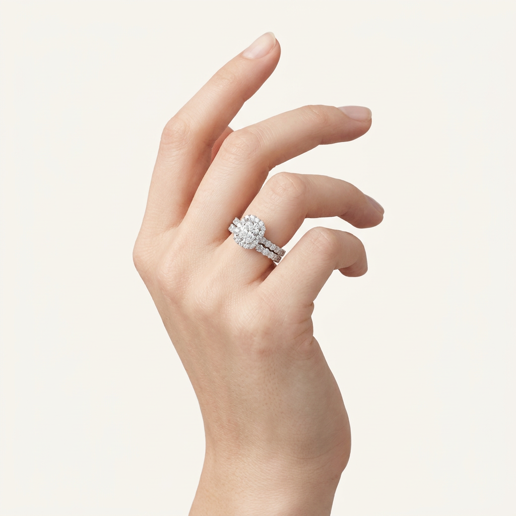2.00CT Cushion Cut Lab Grown Diamond Halo Bridal Set
