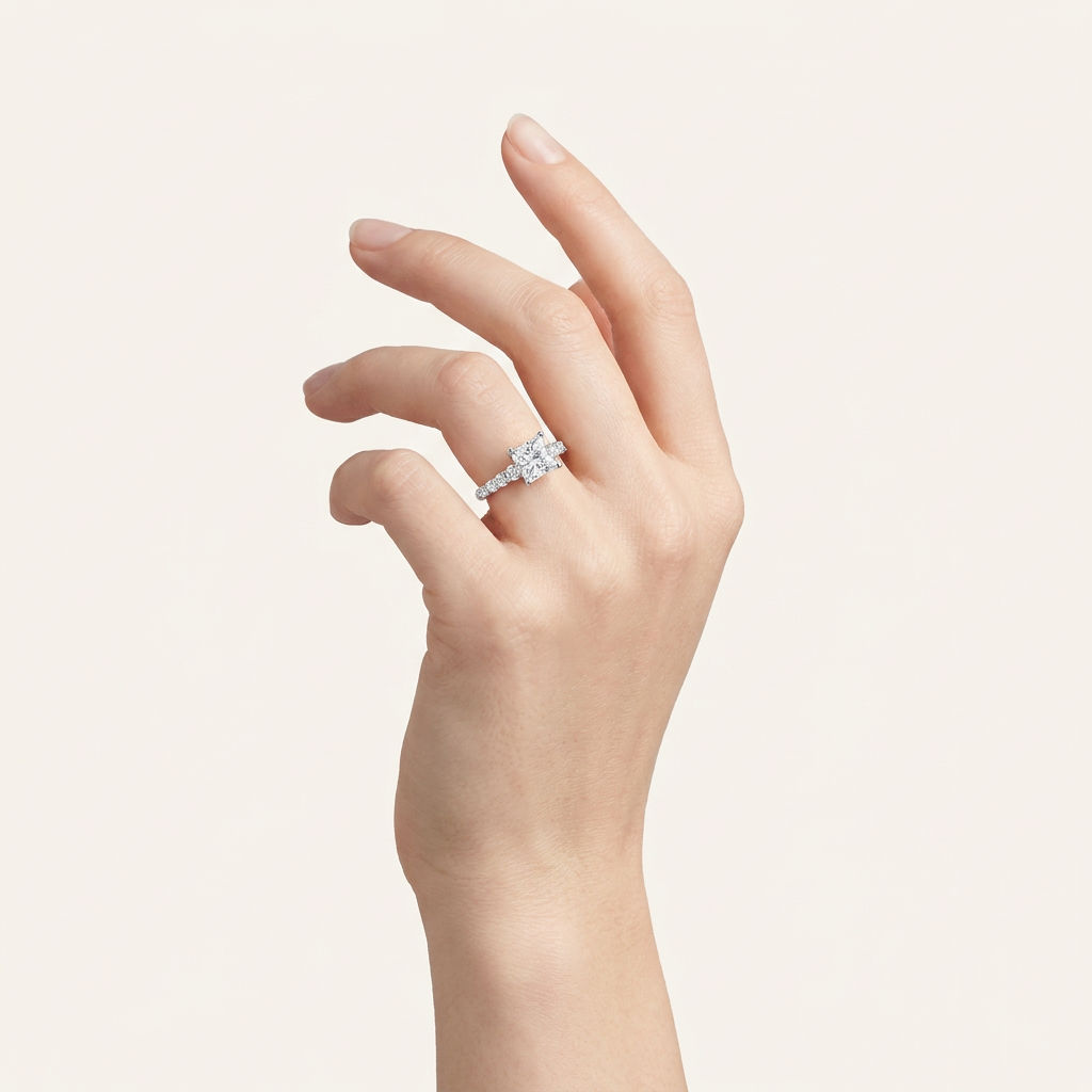 3.75CT Square Cut Lab Grown Diamond Side Stone ring