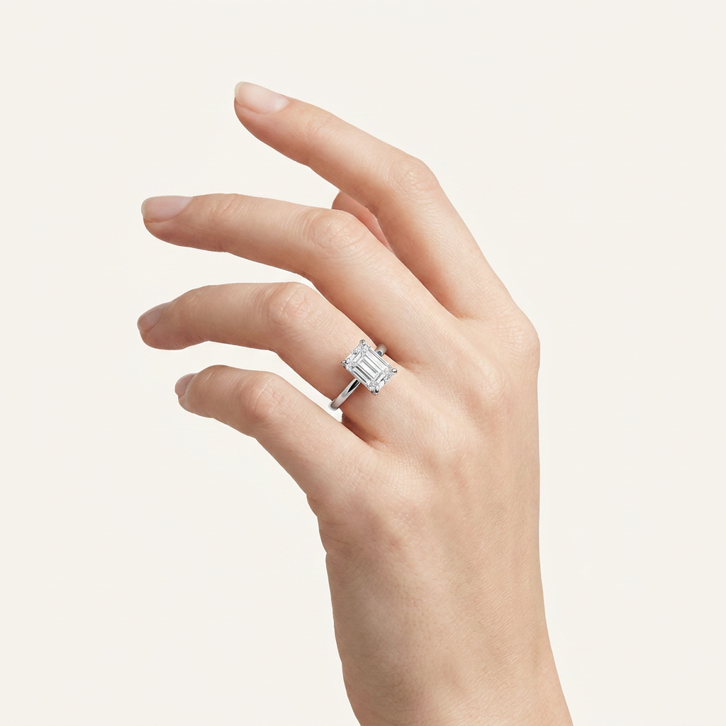 2CT Emerald Cut Lab Grown Diamond Solitaire Ring