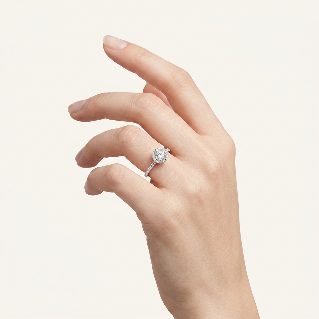 1.25CT Round Cut Lab Grown Diamond Halo Side Stone Ring