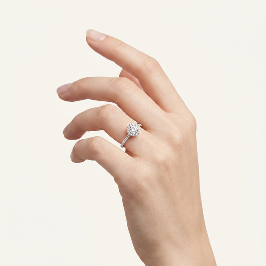1.25CT Round Cut Lab Grown Diamond Halo Side Stone Ring