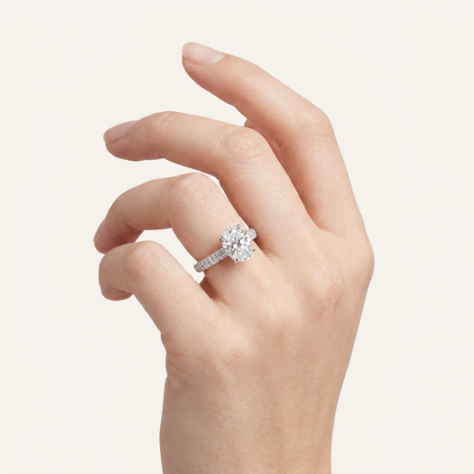 1.5CT Oval Cut Lab Grown Diamond Side Stone Ring