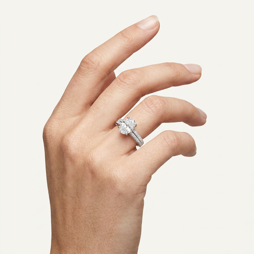 2CT Oval Cut Lab Grown Diamond Two Row Two Tone Fancy Accented Engagement Ring