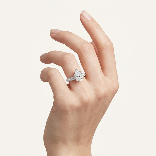 2.5CT Pear Cut Lab Grown Diamond Hidden Halo Side Stone Ring