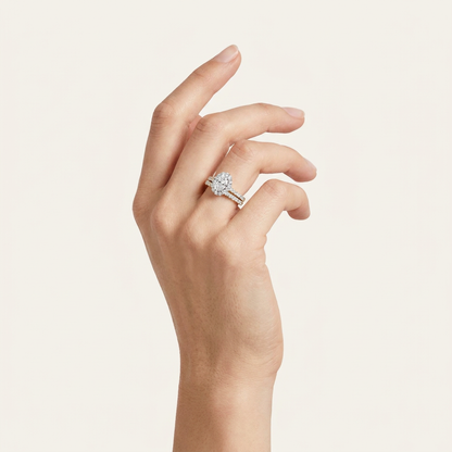 2.00CT Oval Cut Lab Grown Diamond Halo Bridal Set