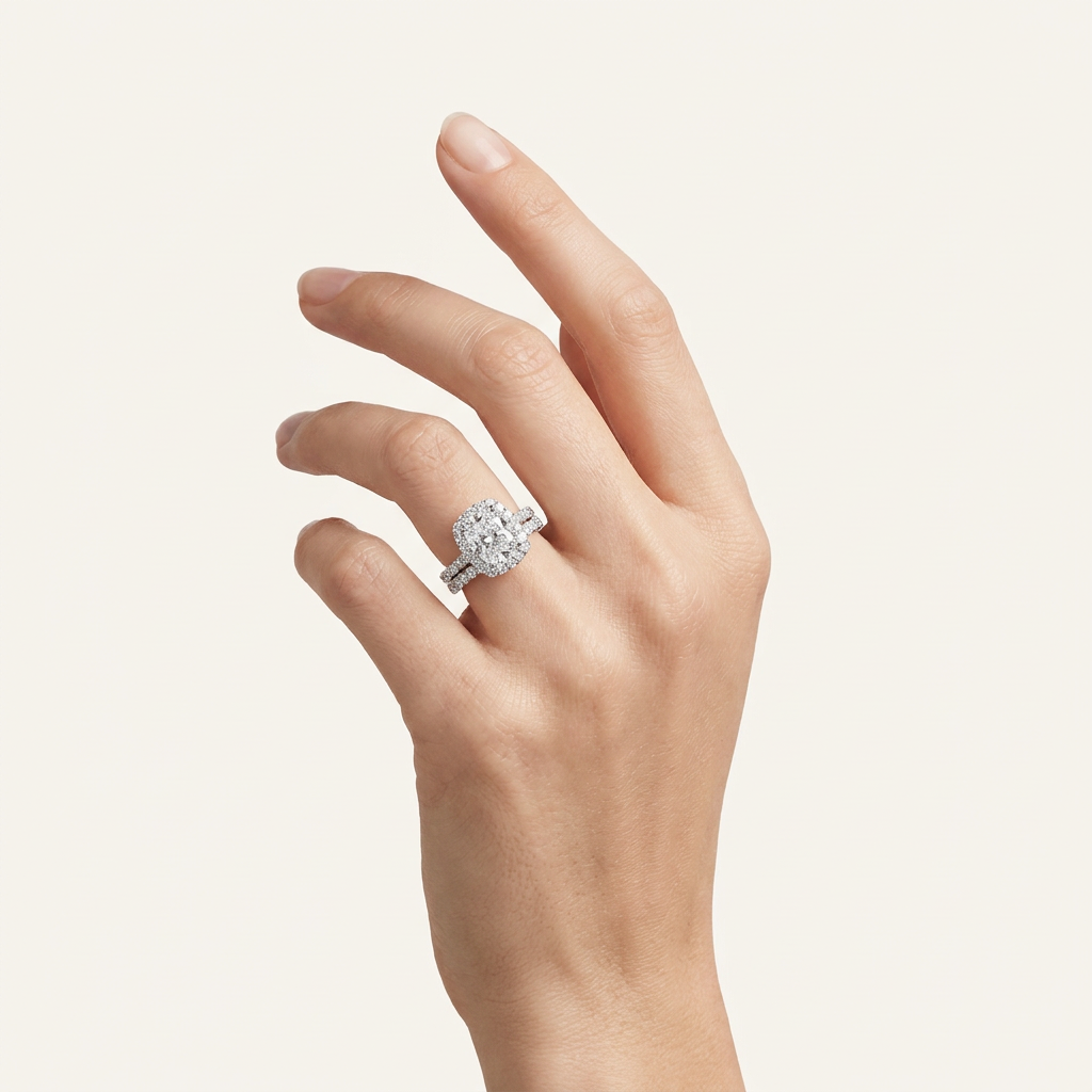 4.00CT Cushion Cut Lab Grown Diamond Halo Bridal Set