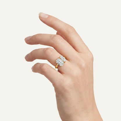 3.00CT Emerald Cut And Marquise Cut Lab Grown Diamond Toi et Moi Ring