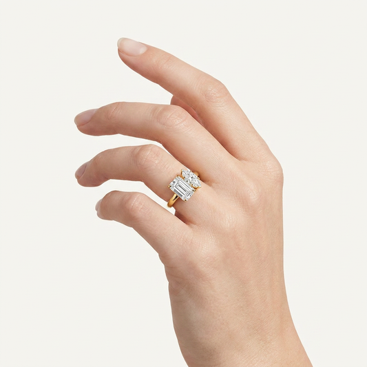 3.00CT Emerald Cut And Marquise Cut Lab Grown Diamond Toi et Moi Ring