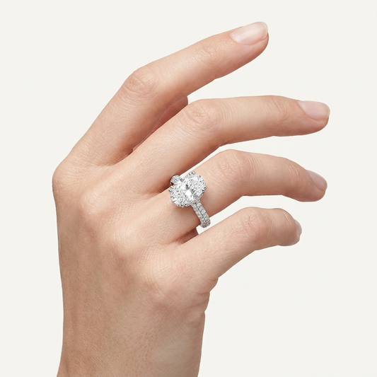 3.00 CT Oval Cut Lab Grown Diamond Triple Row Accented Engagement Ring