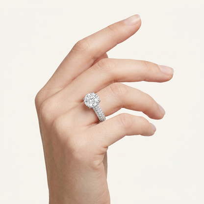 1.5CT Round Cut Lab Grown Diamond Hidden Halo Side Stone Ring