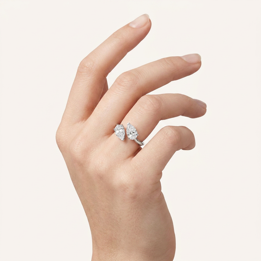 3.00 CT Pear Cut Lab Grown Diamond Toi et Moi Ring