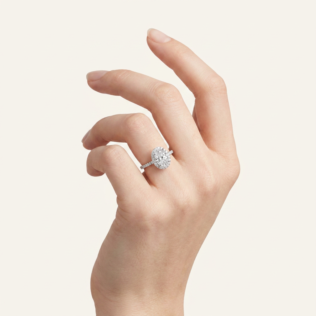 2 CT Oval Lab Grown Diamond Halo Ring