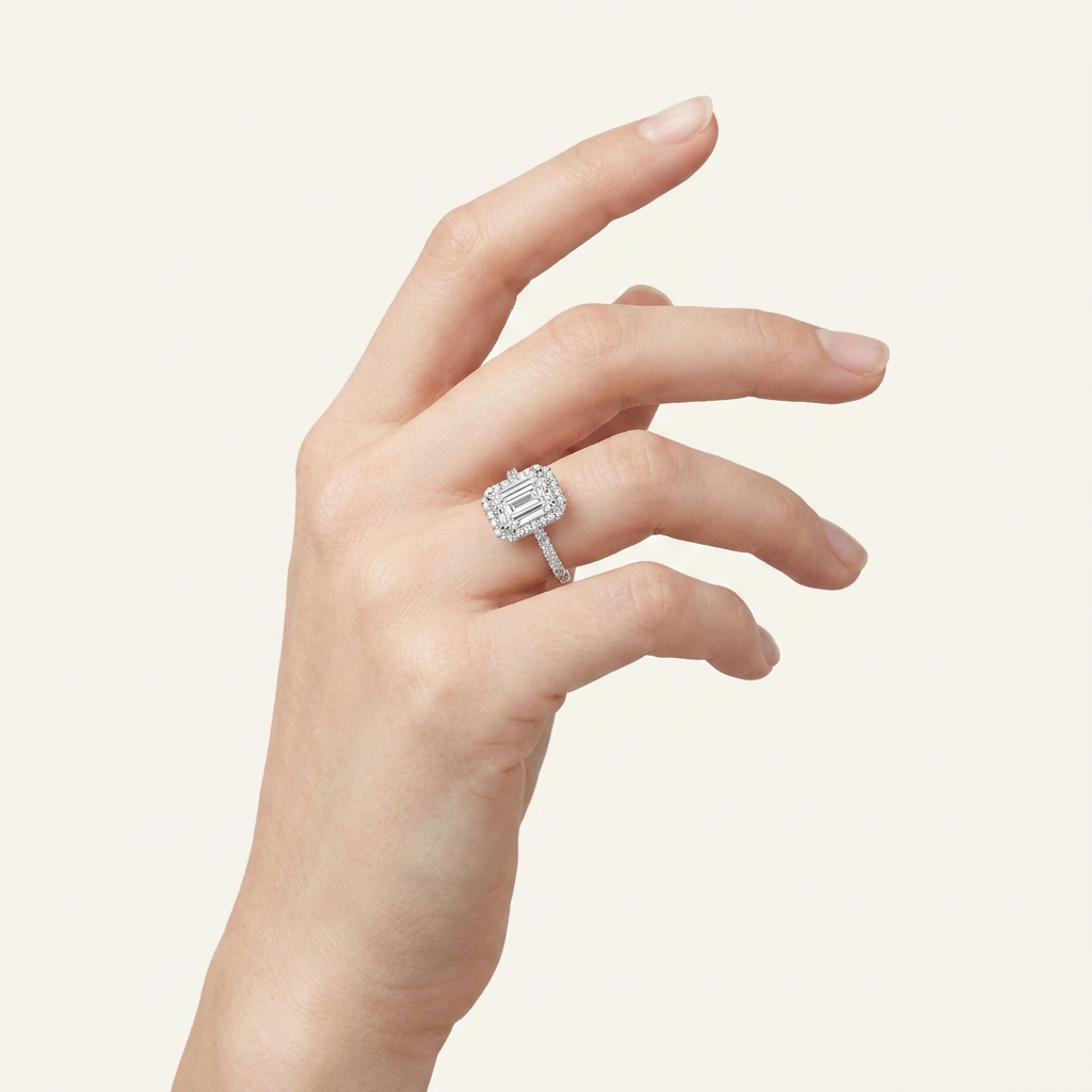 3CT Radiant Cut Lab Grown Diamond Halo Engagement Ring