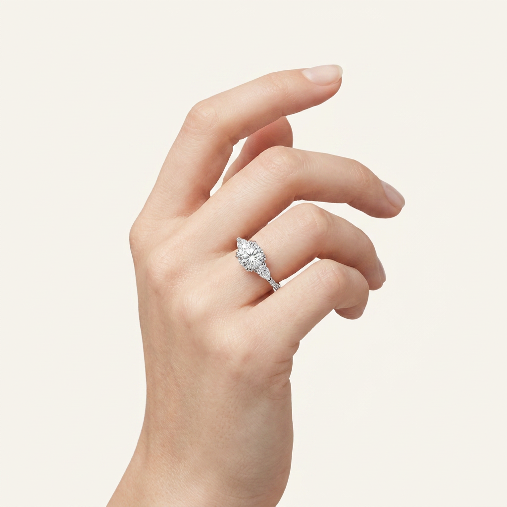 3CT Round Cut Lab Grown Diamond Three Stone Engagement Ring
