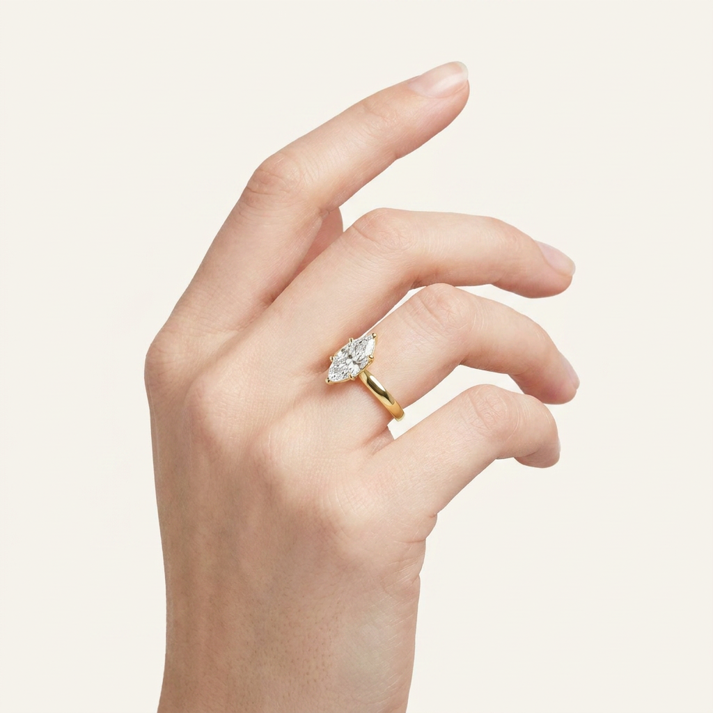 2CT Marquise Cut Lab Grown Diamond Plain Cathedral Trellis Shank Solitaire Engagement Ring