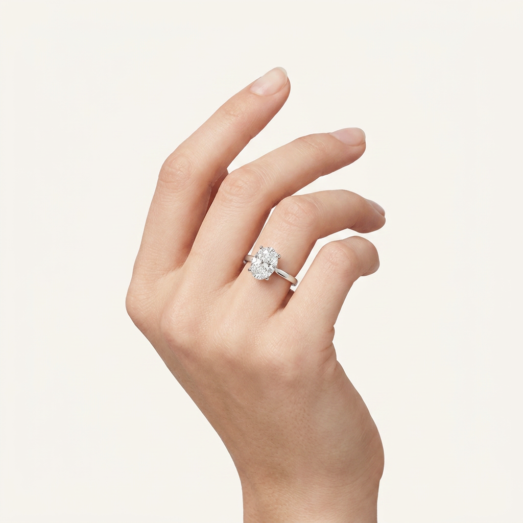 1.5CT Oval Cut Lab Grown Diamond Hidden Halo Ring