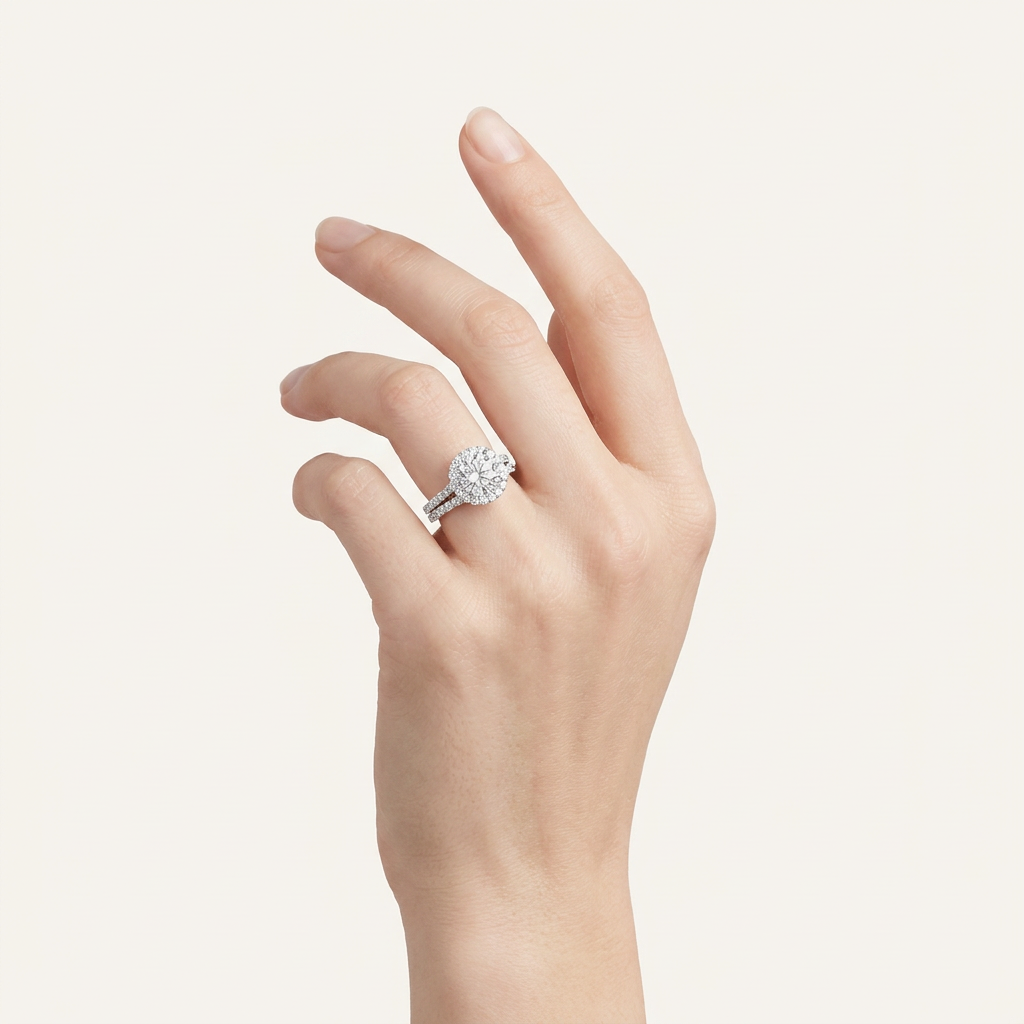 4.00CT Round Cut Lab Grown Diamond Halo Bridal Set