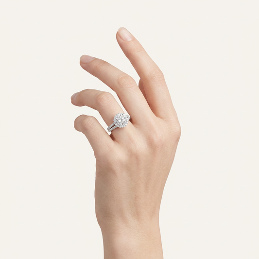4.00CT Round Cut Lab Grown Diamond Halo Bridal Set