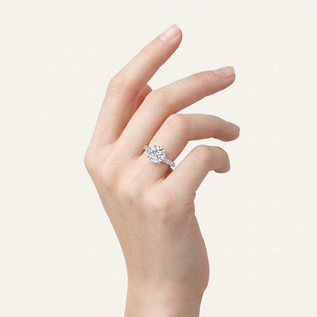 3.75CT Round Cut Lab Grown Diamond Side Stone ring