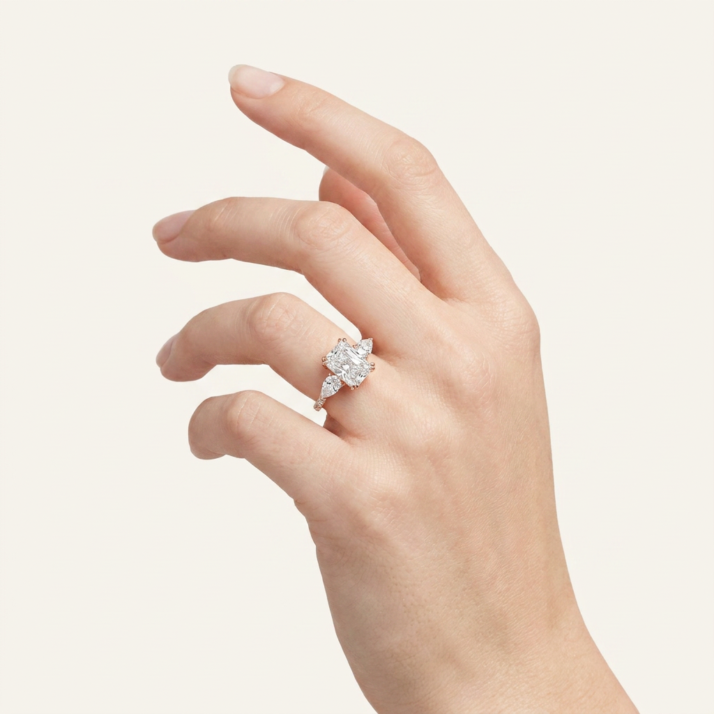 3CT Radiant Cut Lab Grown Diamond Three Stone Ring