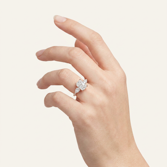 3CT Radiant Cut Lab Grown Diamond Three Stone Ring