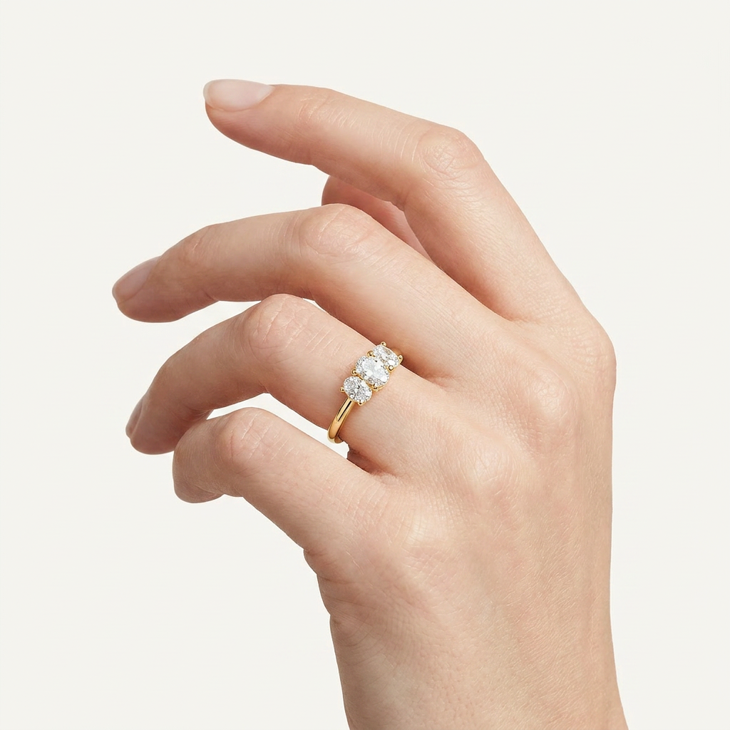 3.00 Ct Oval Cut Lab Grown Diamond Three Stone Band Ring