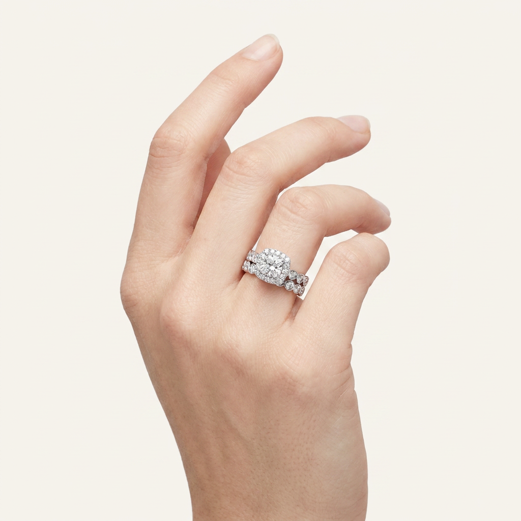 2.76CT Elongaed Cushion Certified Lab Grown Diamond Trio Halo Set