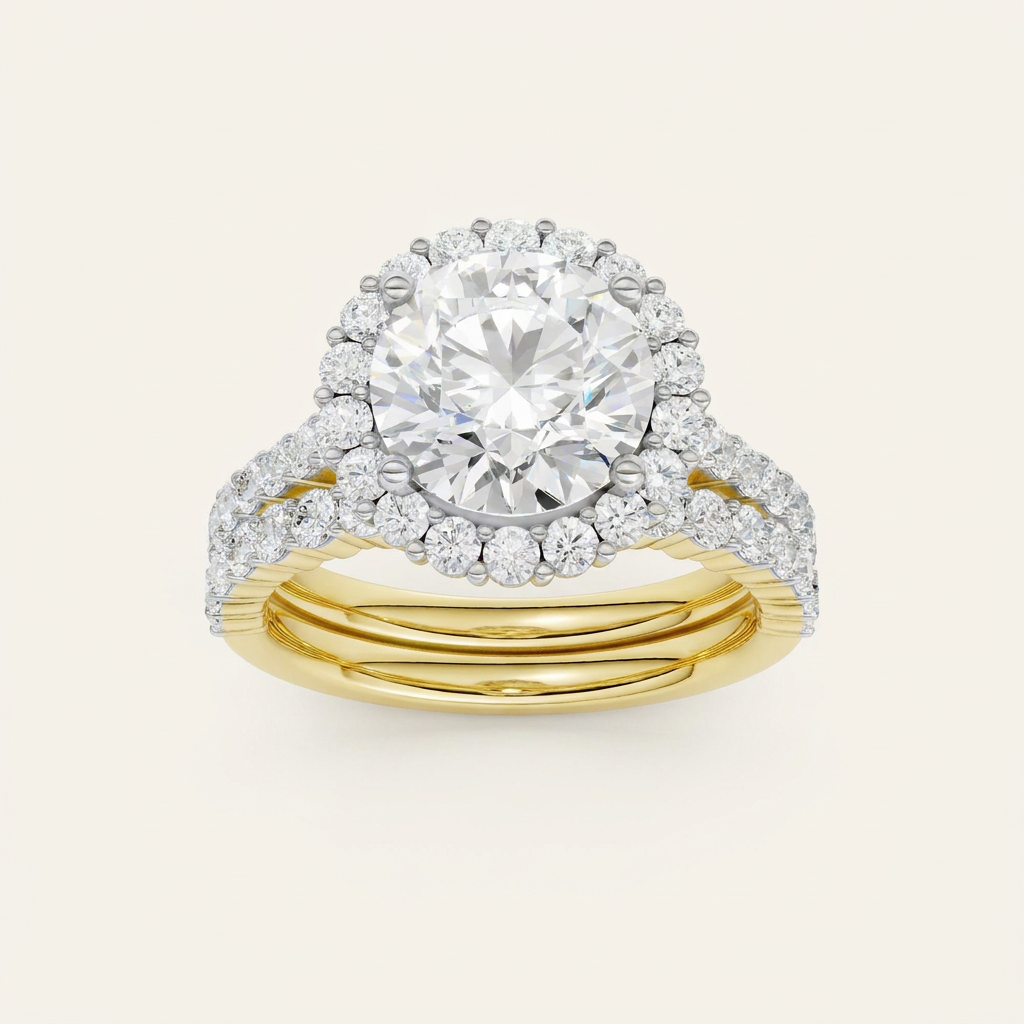 4.00CT Round Cut Lab Grown Diamond Halo Bridal Set