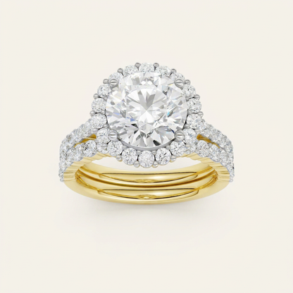 4.00CT Round Cut Lab Grown Diamond Halo Bridal Set