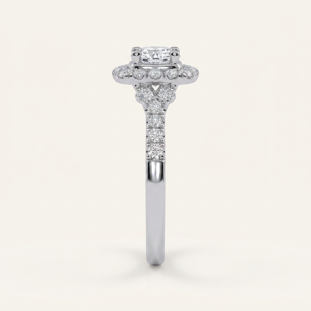 0.50 CT Round Cut Lab Grown Diamond Promise Halo Ring