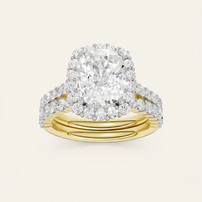 4.00CT Cushion Cut Lab Grown Diamond Halo Bridal Set