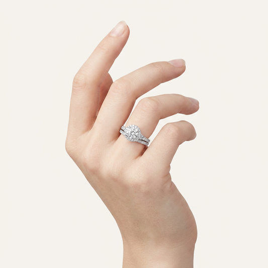 3CT Rounc Cut Diamond Trio Halo Set