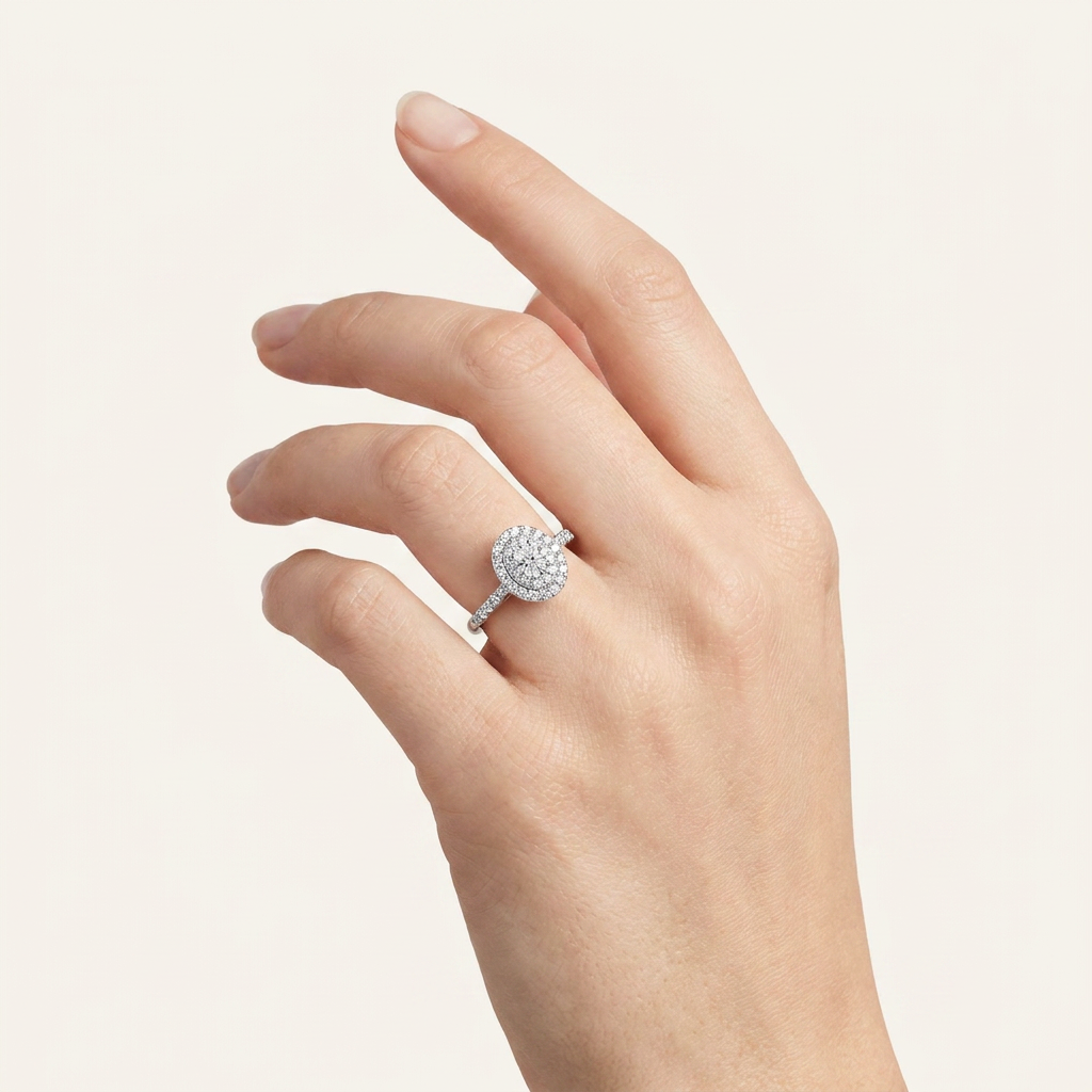 0.5CT Oval Cut Certified Lab Grown Diamond Halo Ring