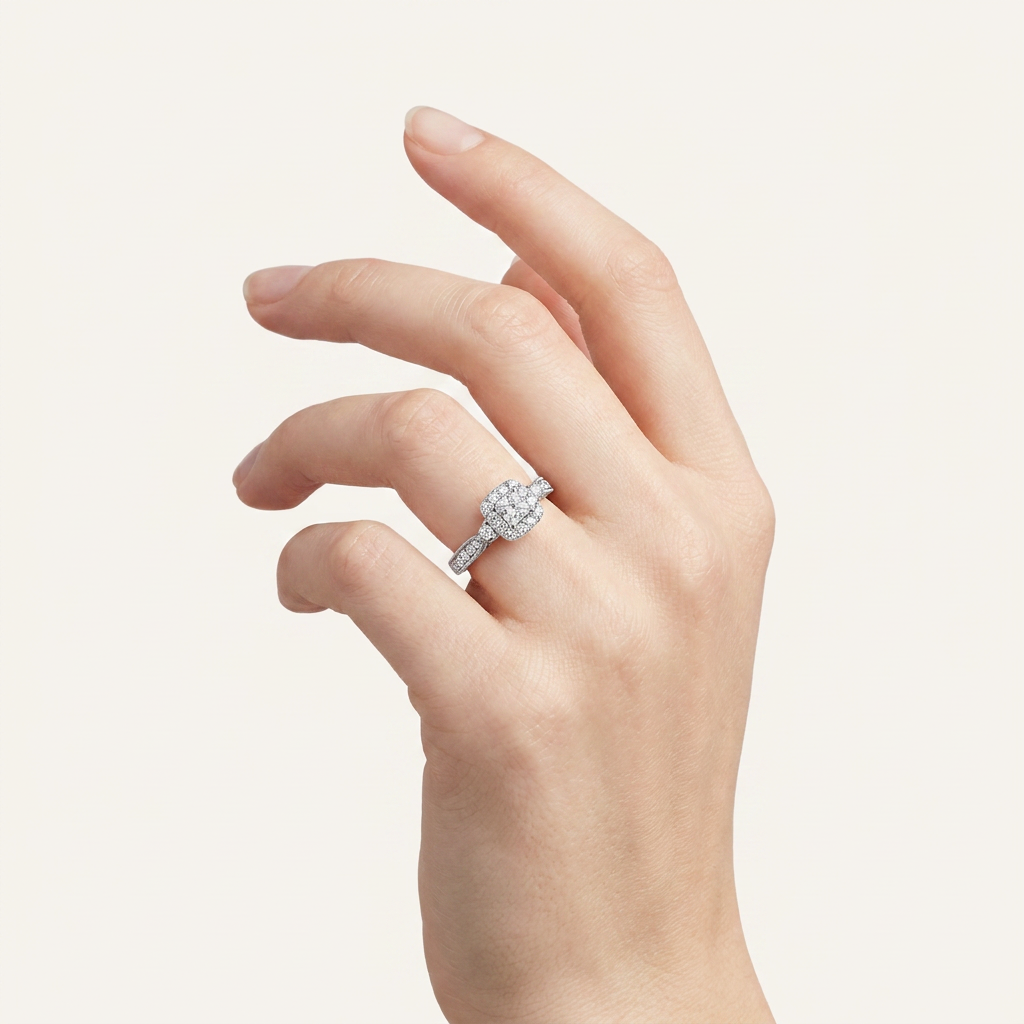 0.55CT Princess Cut Certified Lab Grown Diamond Promise Halo Ring
