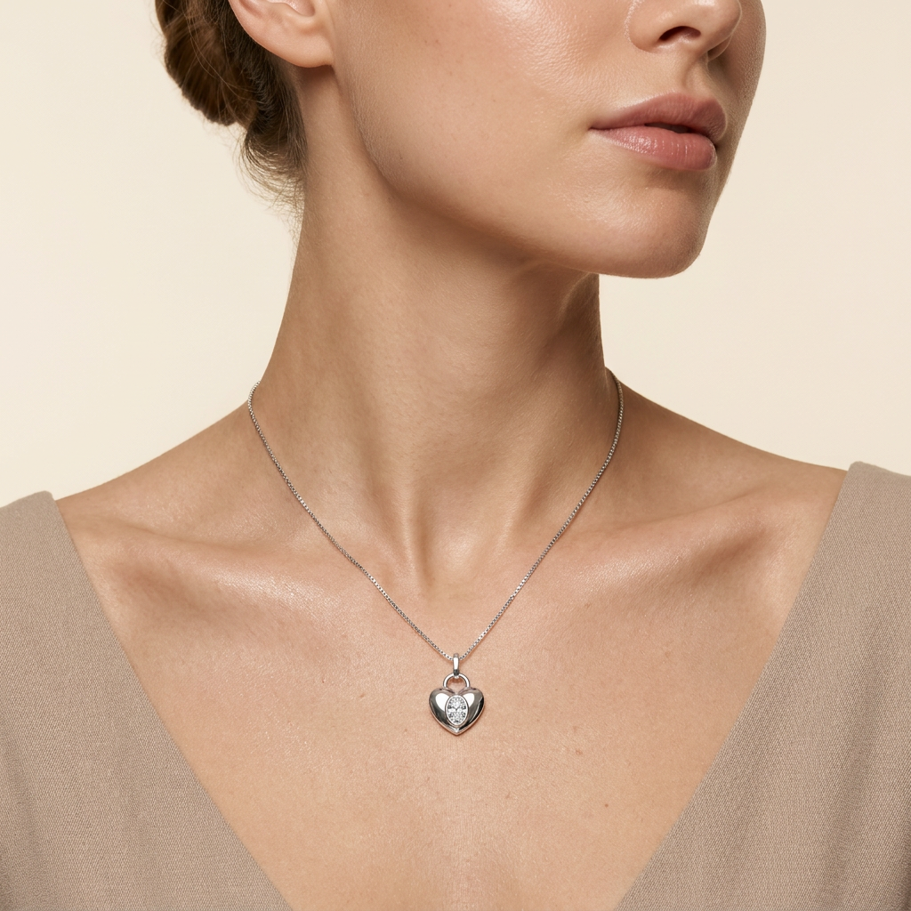 1CT Oval Cut Lab Grown Diamond Heart Pendant Necklace