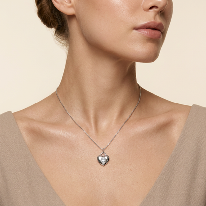1CT Oval Cut Lab Grown Diamond Heart Pendant Necklace