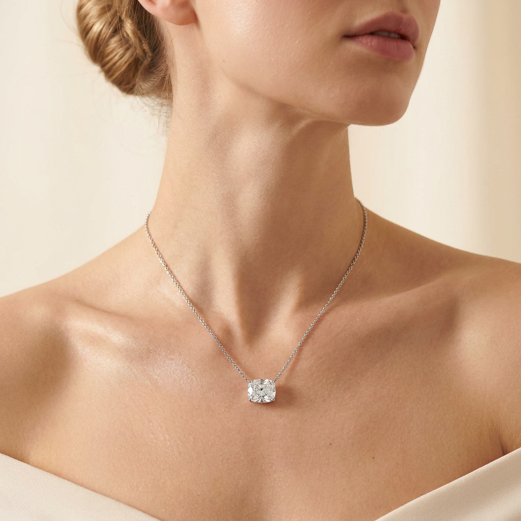 1CT Elongated Cushion Lab Grown Diamond Pendant Necklace