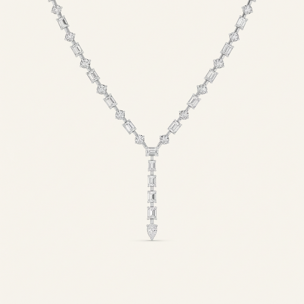 20CT Emerald Cut Lab Grown Diamond Necklace