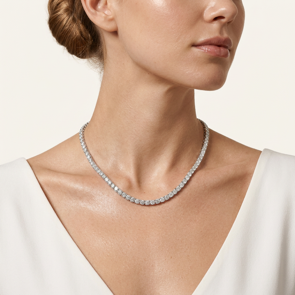 10CT Round Cut Lab Grown Diamond Tennis Necklace