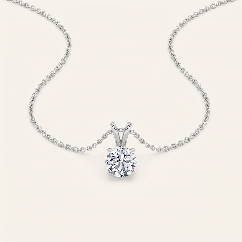 1CT Round Cut Lab Grown Diamond Pendant Necklace