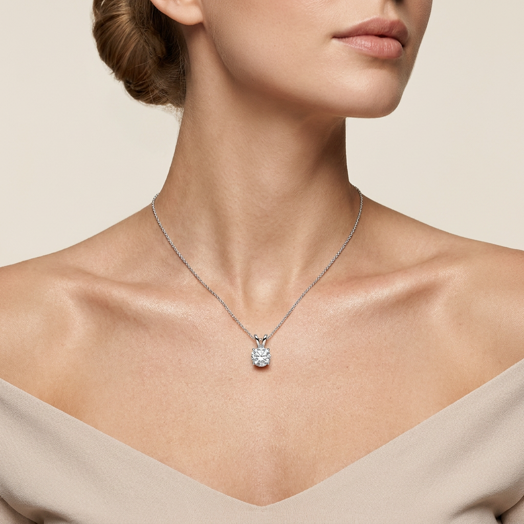 1CT Round Cut Lab Grown Diamond Pendant Necklace