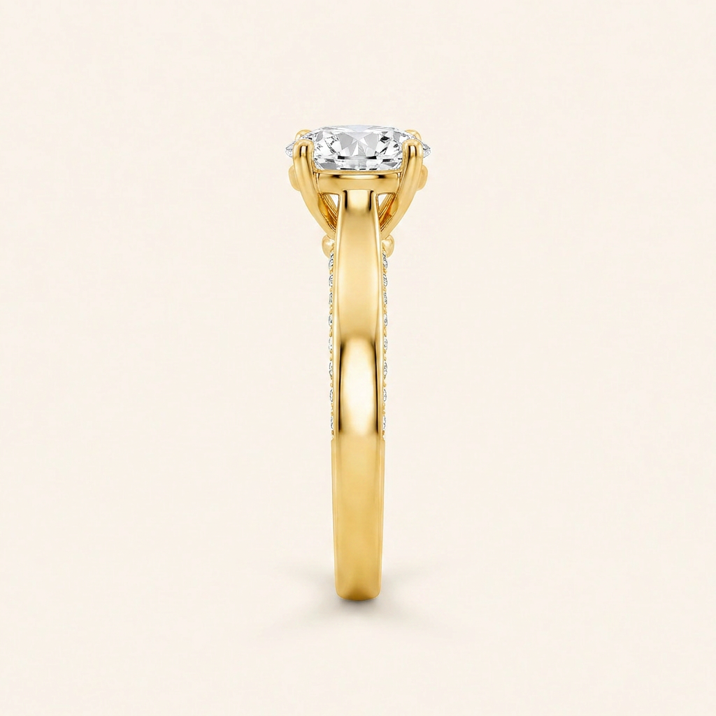 1.33 CT Round Cut Lab Grown Diamond Accented Bridge Shank Solitaire Ring