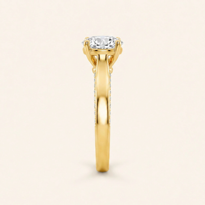 1.33 CT Round Cut Lab Grown Diamond Accented Bridge Shank Solitaire Ring