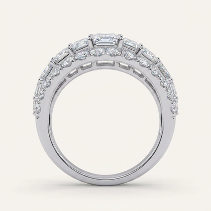 4.00 CT Emerald And Round Certified Lab Grown Diamond Men's Band