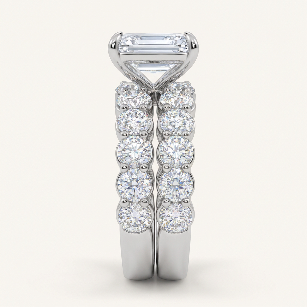 10.00CT Emerald Cut Lab Grown Diamond Bridal Set Ring