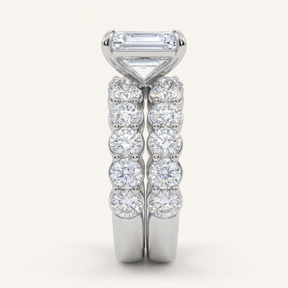 10.00CT Emerald Cut Lab Grown Diamond Bridal Set Ring